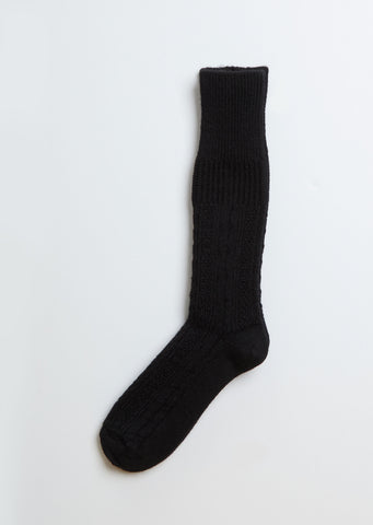 Alpaca Wool Cable Socks — Black