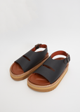 Fame Leather Platform Sandals — Black