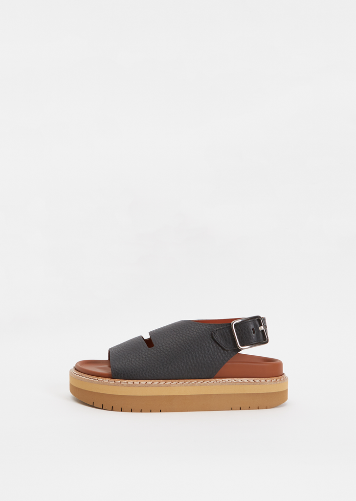 Fame Leather Platform Sandals — Black
