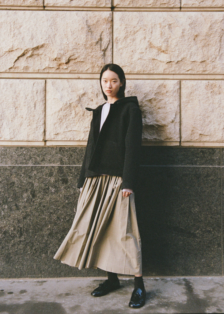 Pleated Technical Cotton Skirt