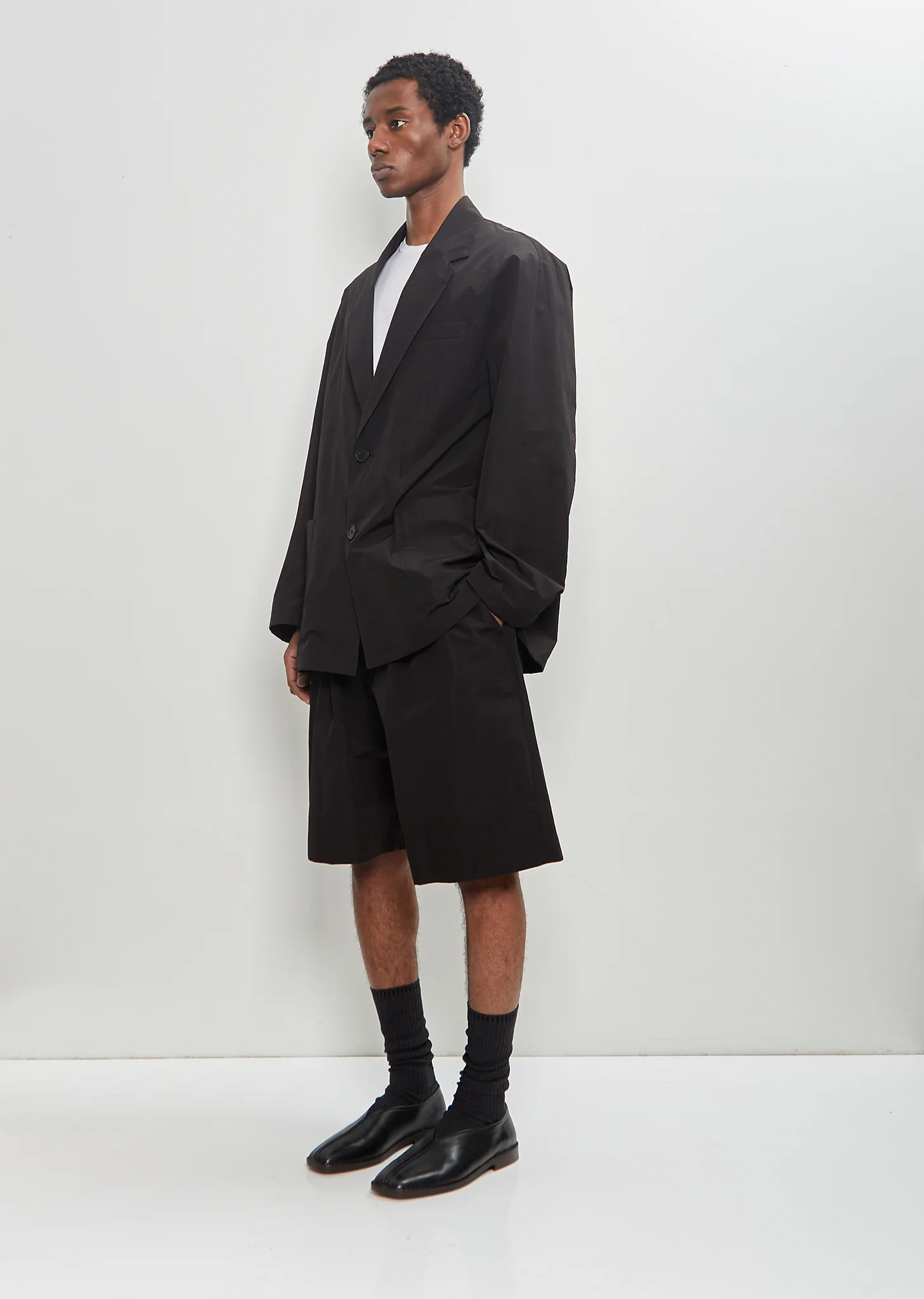 Windproof Nylon Single Breasted Jacket — Black – La Garçonne Windproof Nylon Single Breasted Jacket — Black – La Garçonne