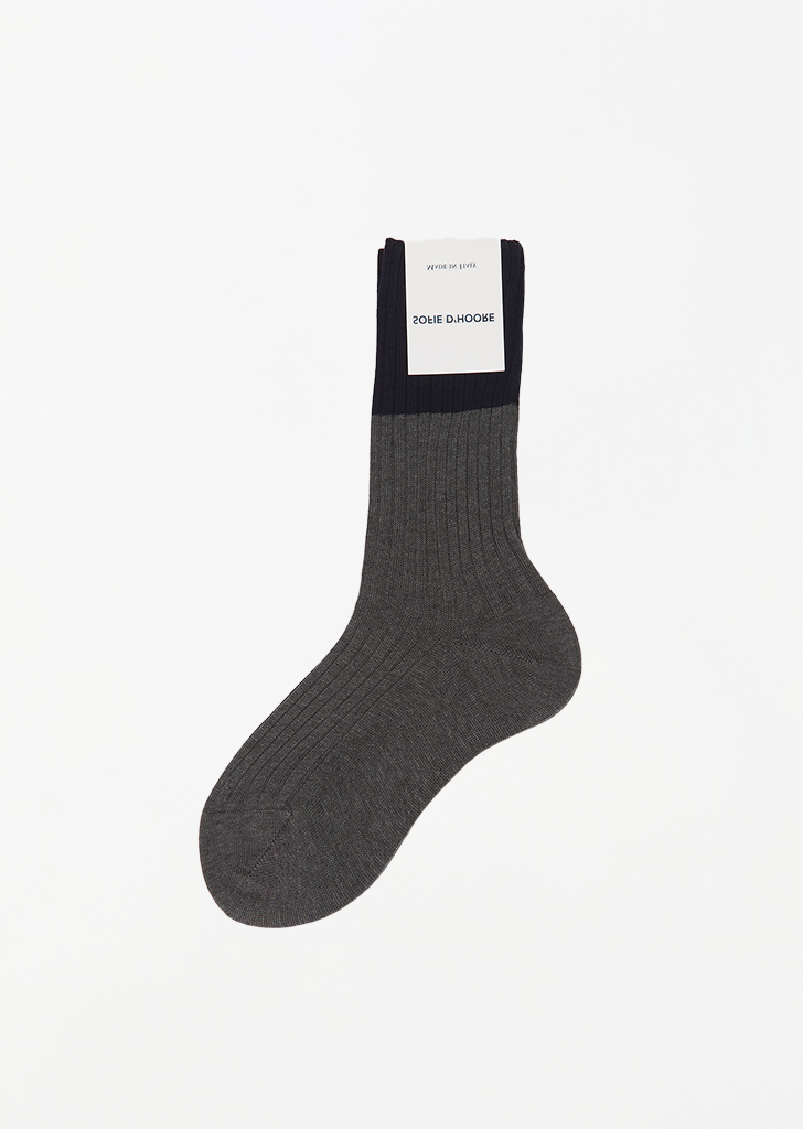 Four Ribbed Crew Socks — Midnight/Grey