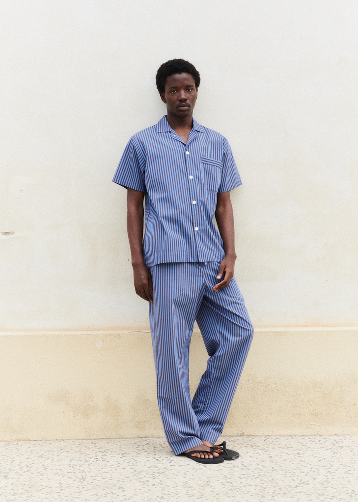 Cotton Poplin Pyjamas Short Sleeve Shirt — Boro Stripes – La Garçonne