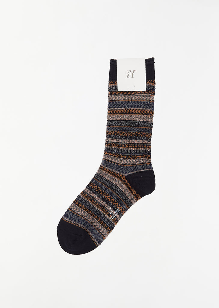 Fair Isle Pattern Socks — Navy