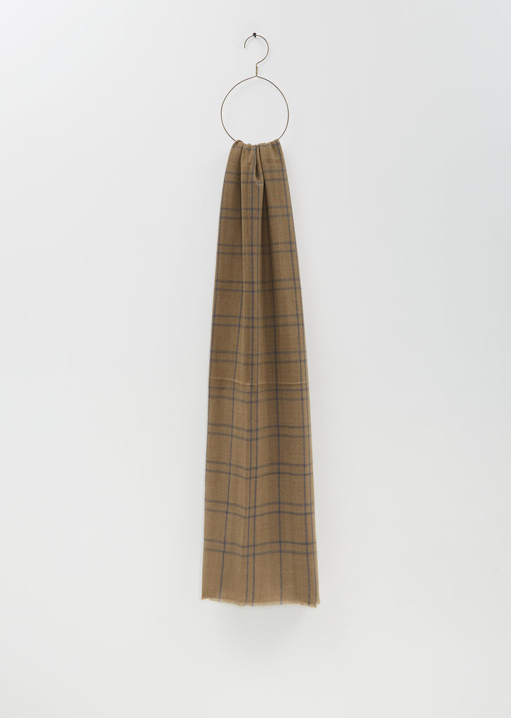 Abhaya Plaid Cashmere Stole — Khaki / Moonless Night