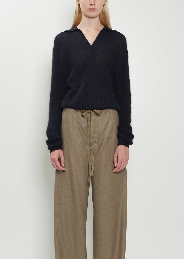 Semi-Sheer Alpaca Knit Skipper Polo