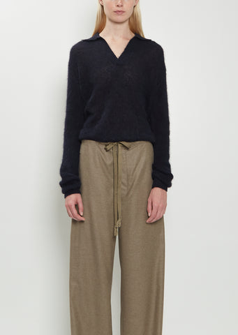 Semi-Sheer Alpaca Knit Skipper Polo