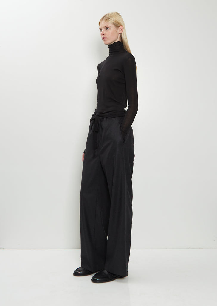 Wool Flannel Drawstring Pants — Top Charcoal