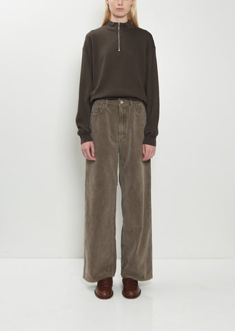 Finx Corduroy Wide 5 Pocket Pants — Olive Brown