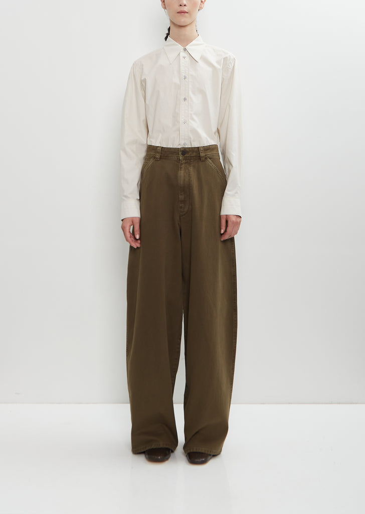 Cotton Denim Large Pants — Moss Green