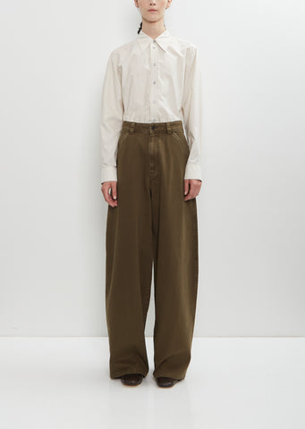 Cotton Denim Large Pants — Moss Green