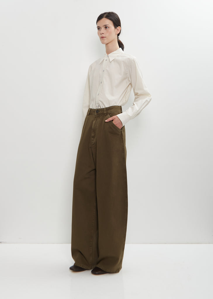 Cotton Denim Large Pants — Moss Green
