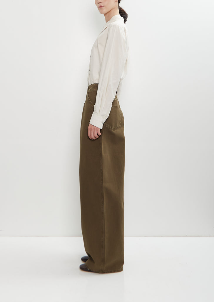 Cotton Denim Large Pants — Moss Green
