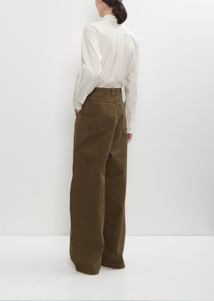 Cotton Denim Large Pants — Moss Green