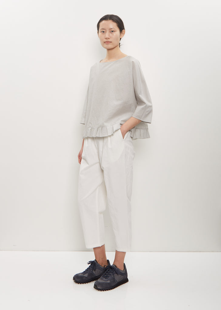 Cotton Silk Pleated Hem Popover — Cement