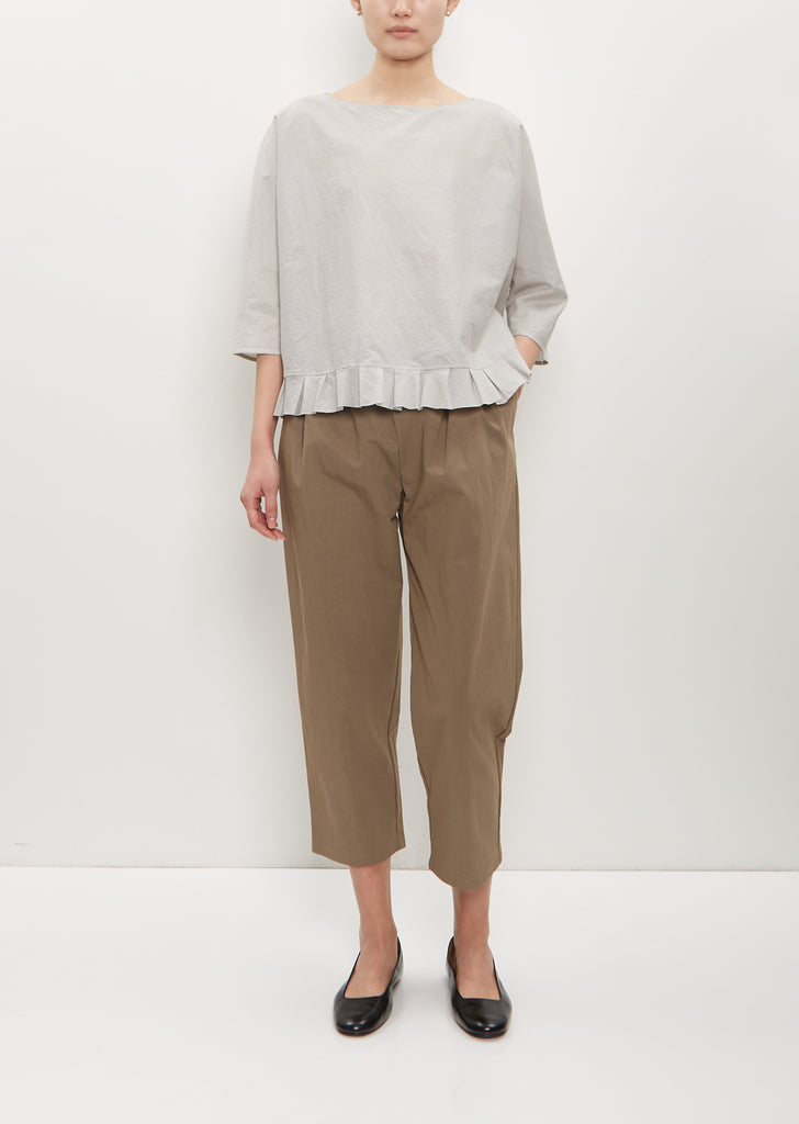 Cotton Poly Cropped Pleated Pant — Mud