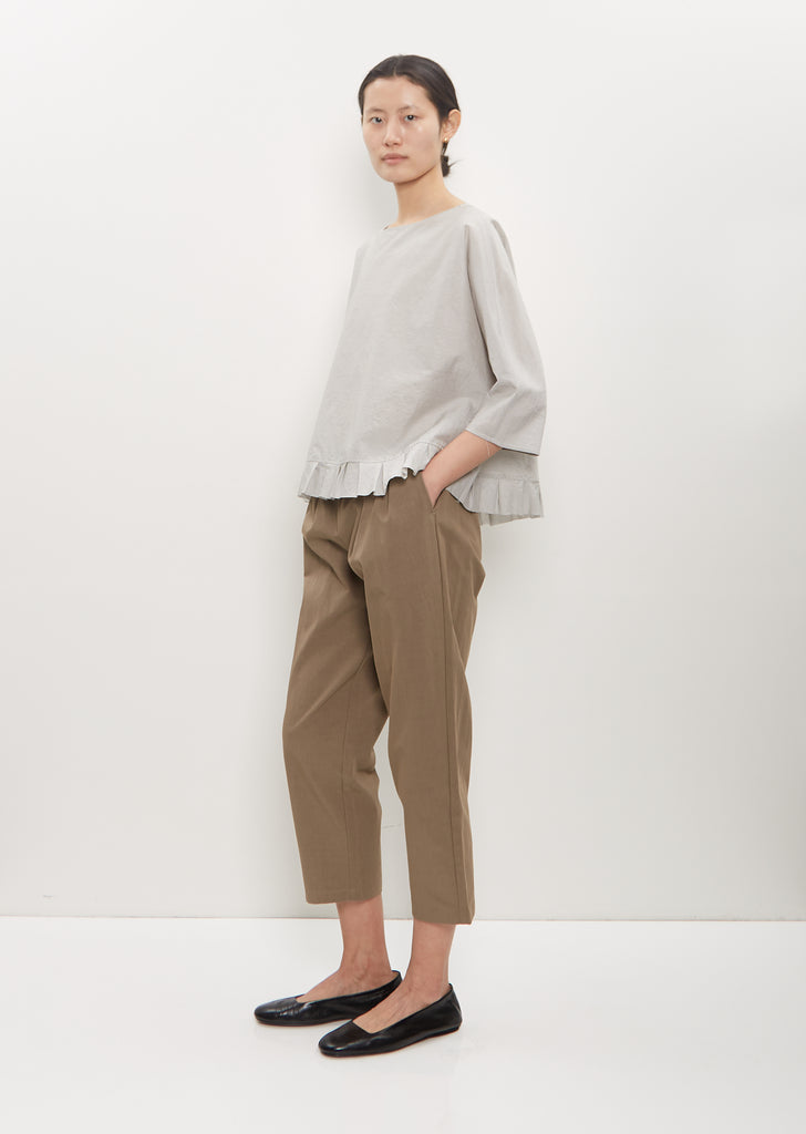 Cotton Poly Cropped Pleated Pant — Mud