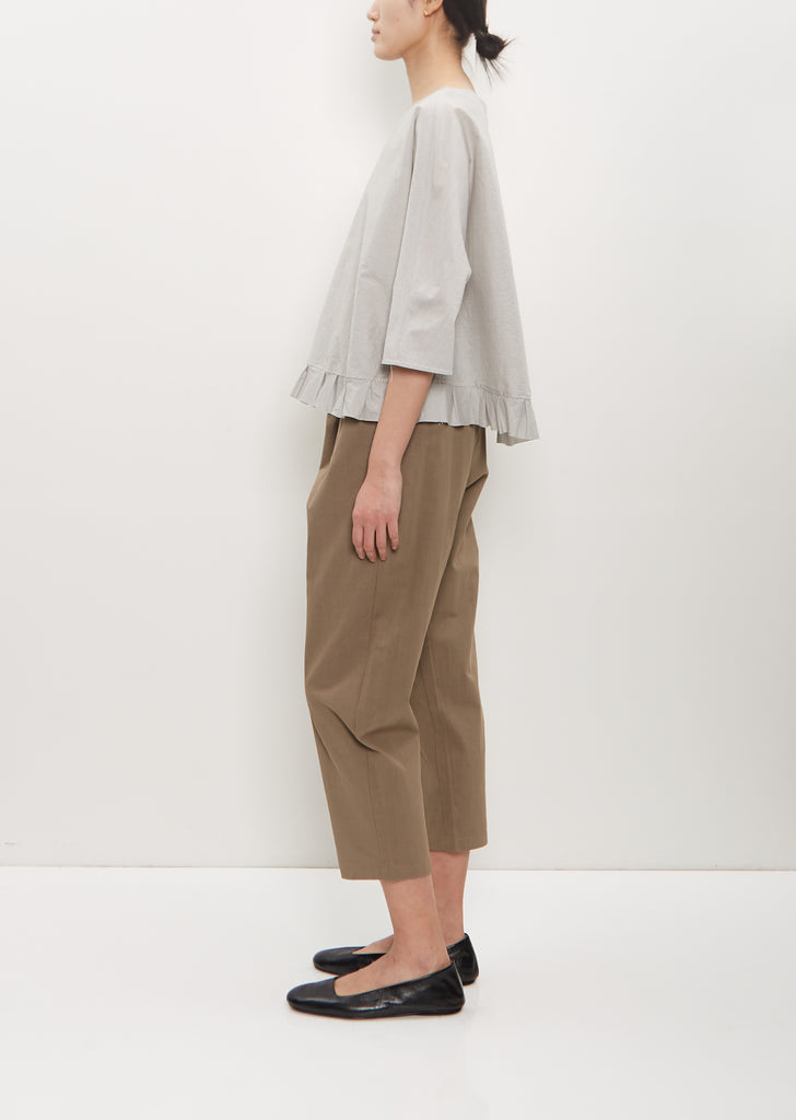 Cotton Poly Cropped Pleated Pant — Mud