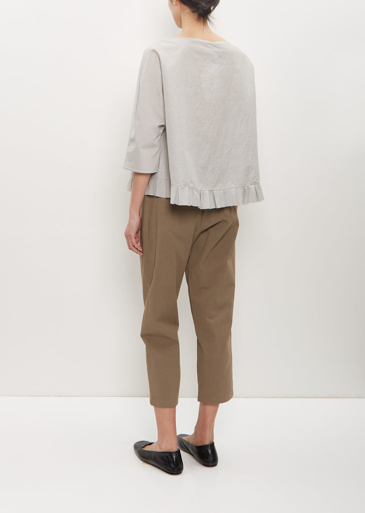 Cotton Poly Cropped Pleated Pant — Mud