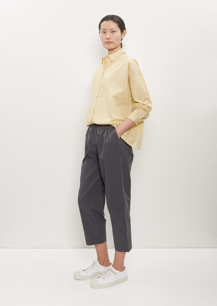 Cotton Poly Cropped Pleated Pant — Cement