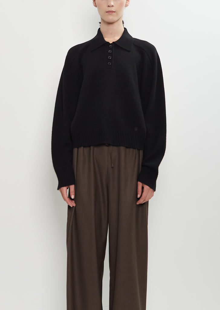 Homere Cashmere Polo Collar Sweater — Black