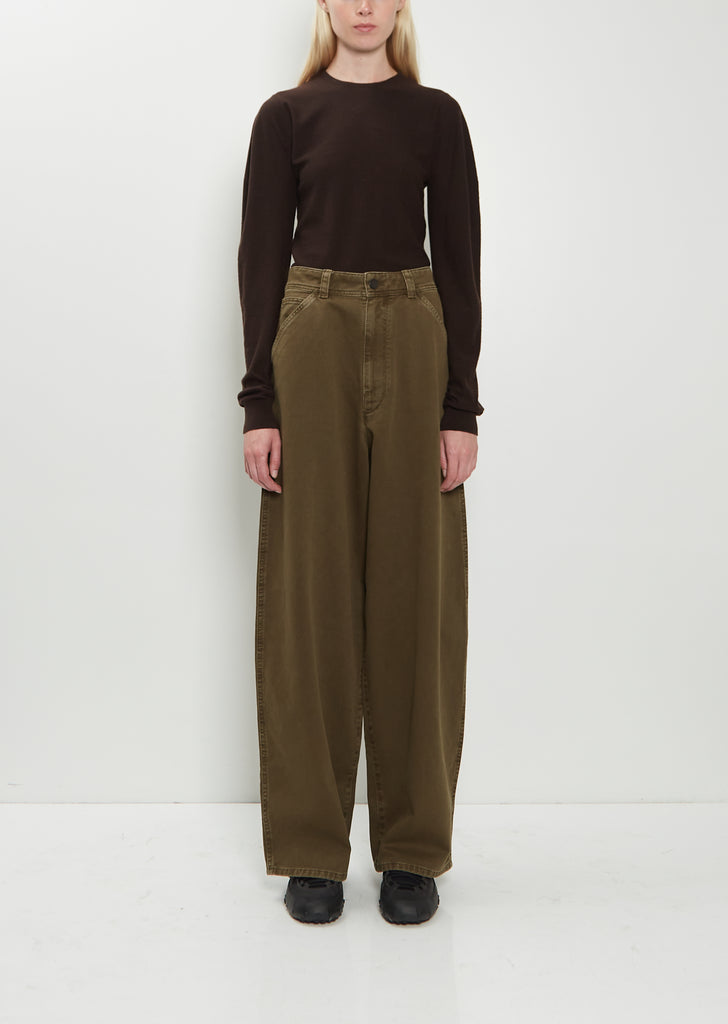Cotton Denim Large Pants — Moss Green