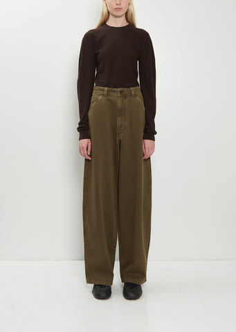 Cotton Denim Large Pants — Moss Green