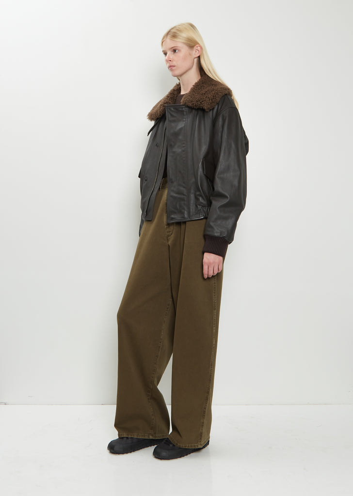 Shearling Collar Leather Blouson
