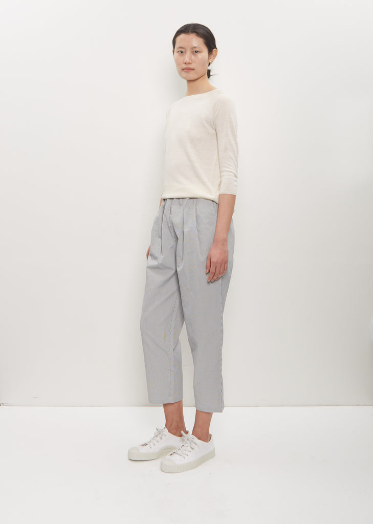 Linen Poly Cropped Pleated Pant — Cement