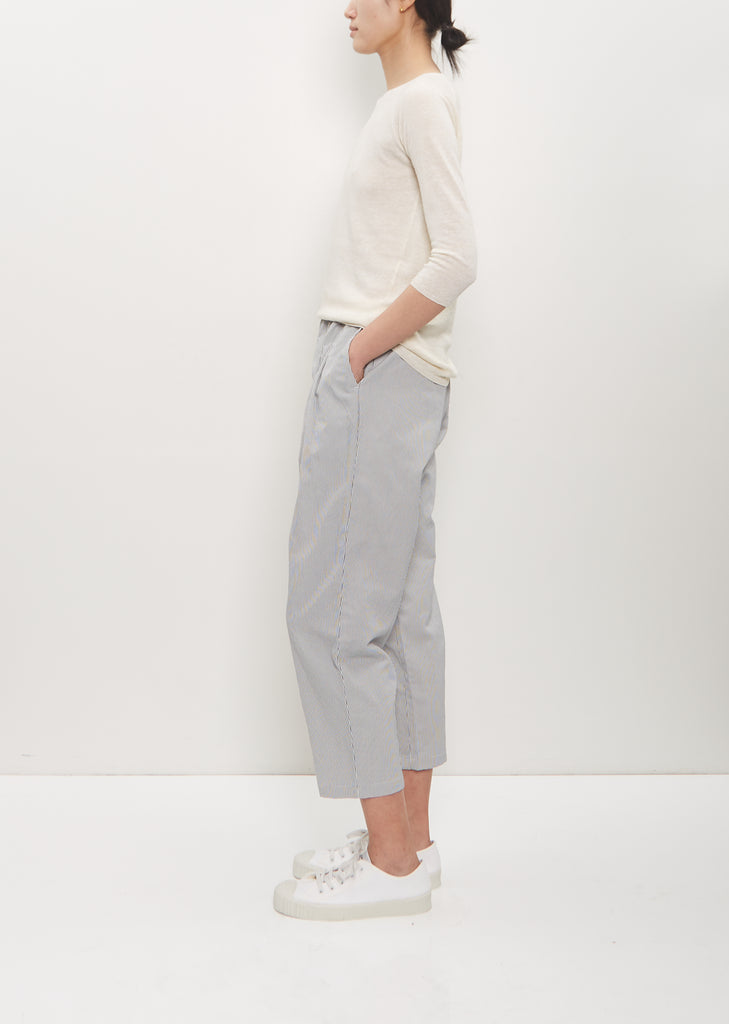 Linen Poly Cropped Pleated Pant — Cement