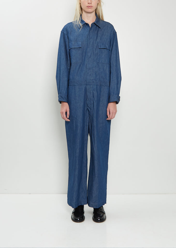 Cotton Denim Flap Pockets All-In-One