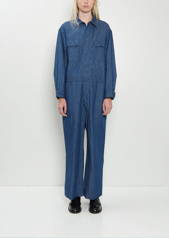 Cotton Denim Flap Pockets All-In-One