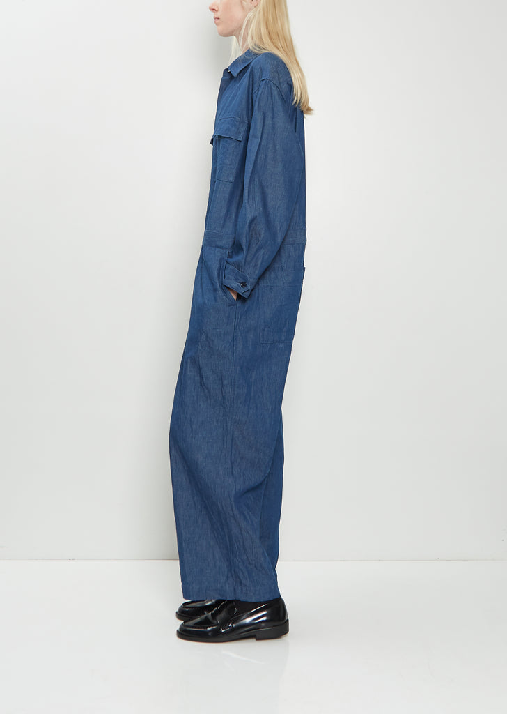 Cotton Denim Flap Pockets All-In-One