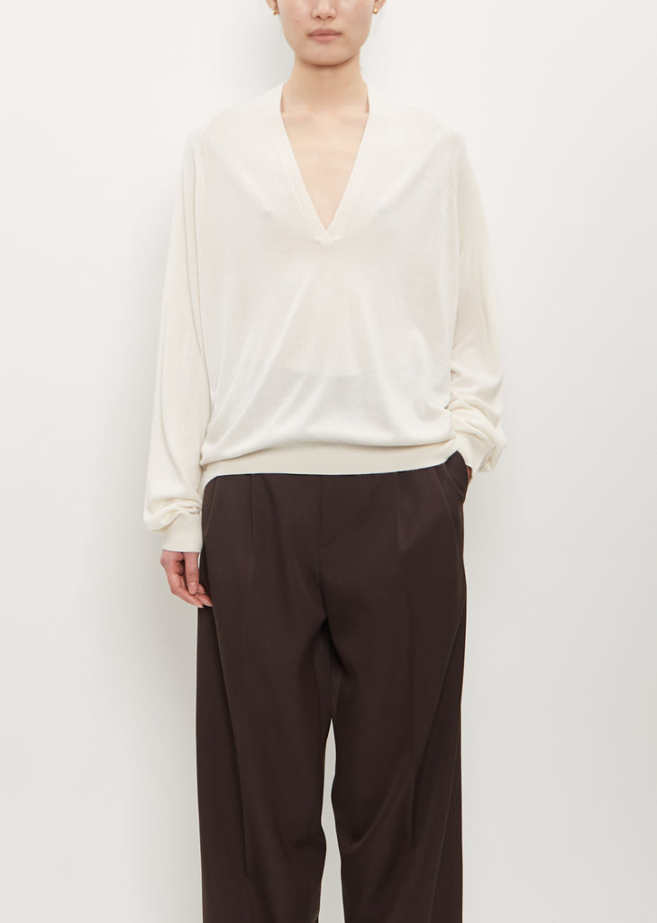 Silk Cashmere Johnny Sweater — White