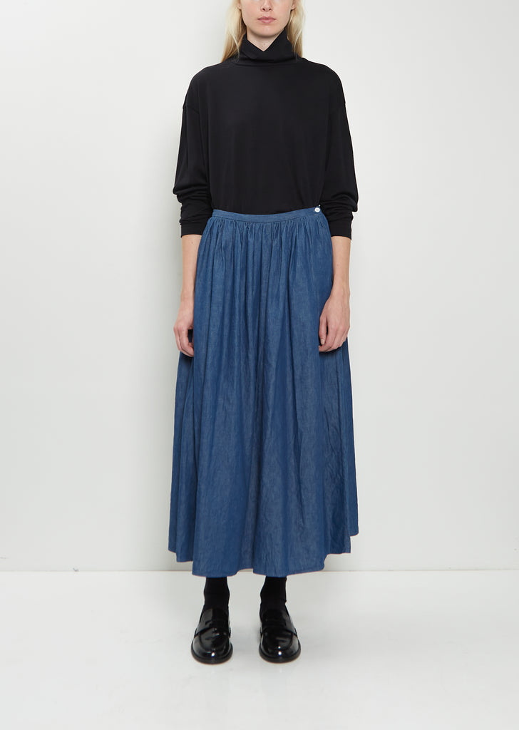 Cotton Denim Pleated Skirt