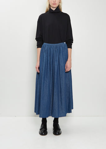 Cotton Denim Pleated Skirt