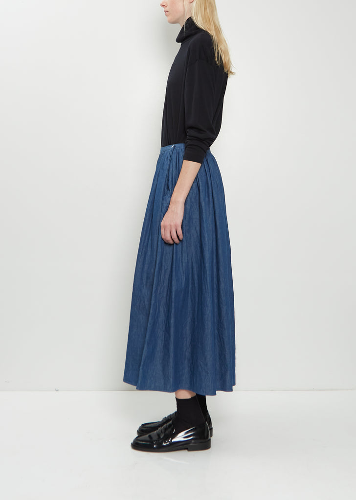 Cotton Denim Pleated Skirt