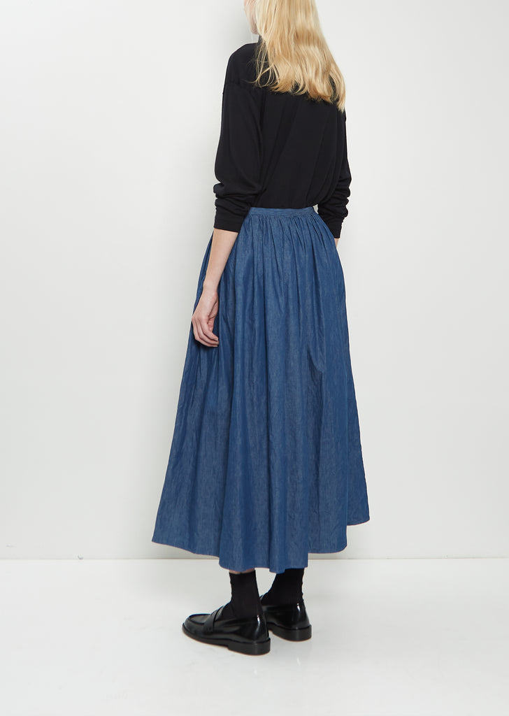 Cotton Denim Pleated Skirt