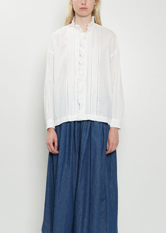 Cotton Ruffle Pintuck Shirt — White