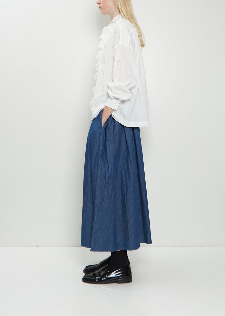 Cotton Ruffle Pintuck Shirt — White