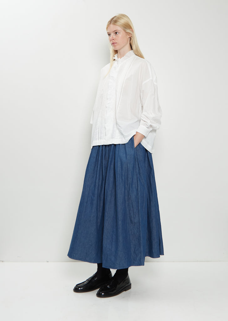 Cotton Ruffle Pintuck Shirt — White