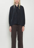 Cotton Ruffle Pintuck Shirt — Black Navy