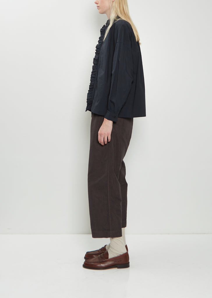 Cotton Ruffle Pintuck Shirt — Black Navy