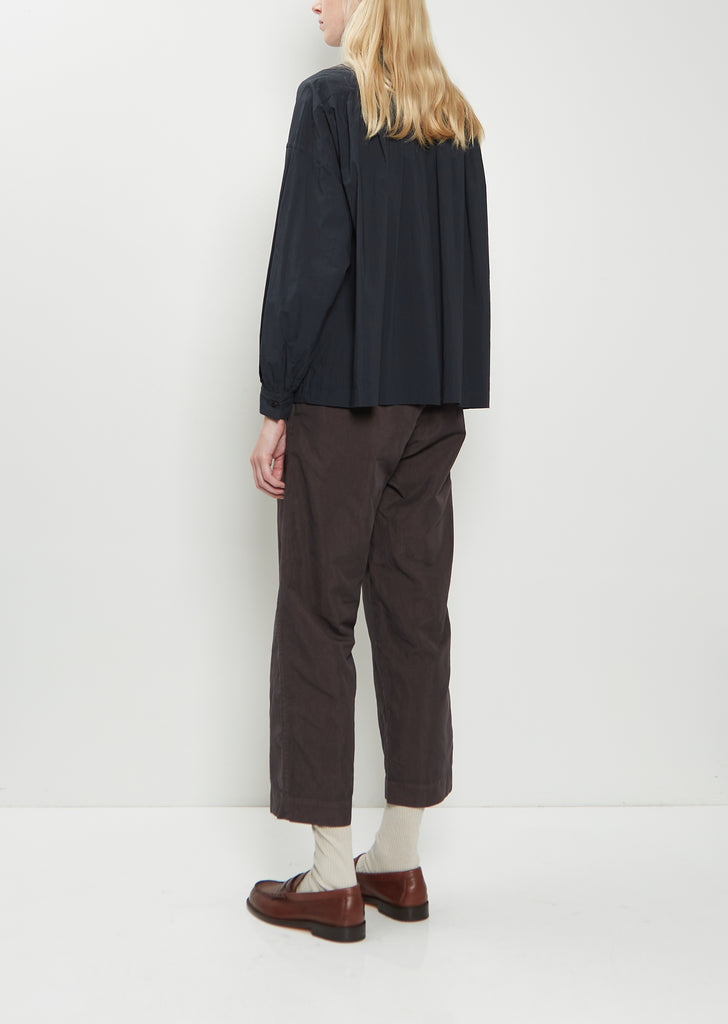 Cotton Ruffle Pintuck Shirt — Black Navy
