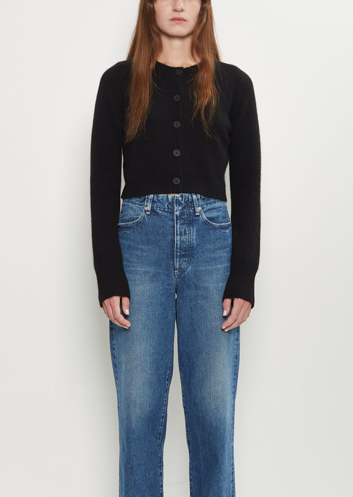 Zephir Cashmere Cropped Cardigan — Black