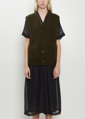 Cashmere Rib Stitch Cardigan Vest