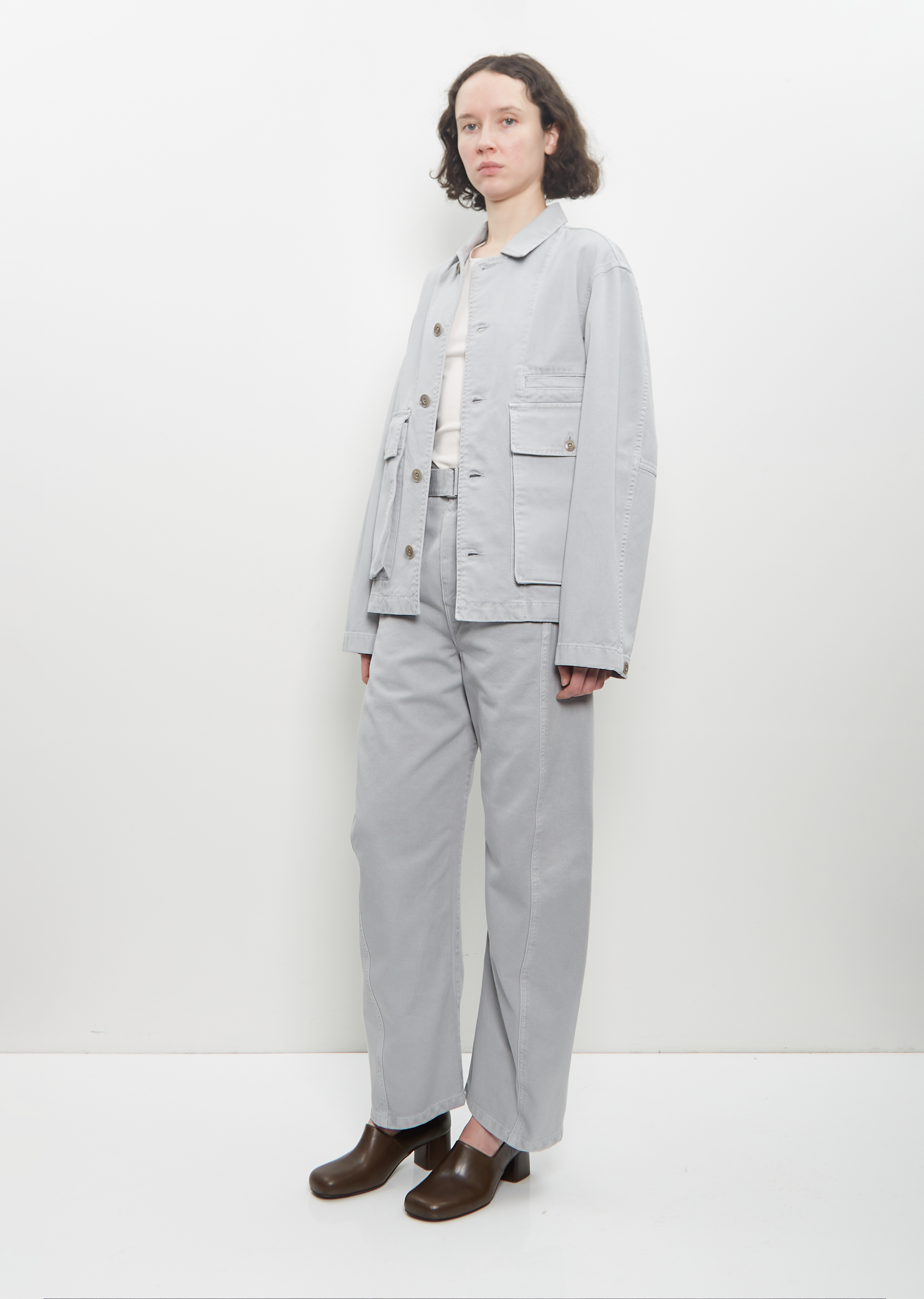 Cotton Denim Boxy Jacket — Snowy Blue Grey – La Garçonne Cotton Denim Boxy Jacket — Snowy Blue Grey – La Garçonne