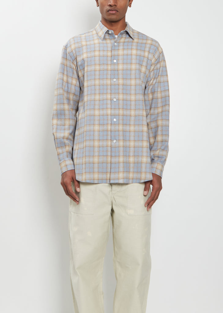 Airy Wool Check Shirt — Light Blue