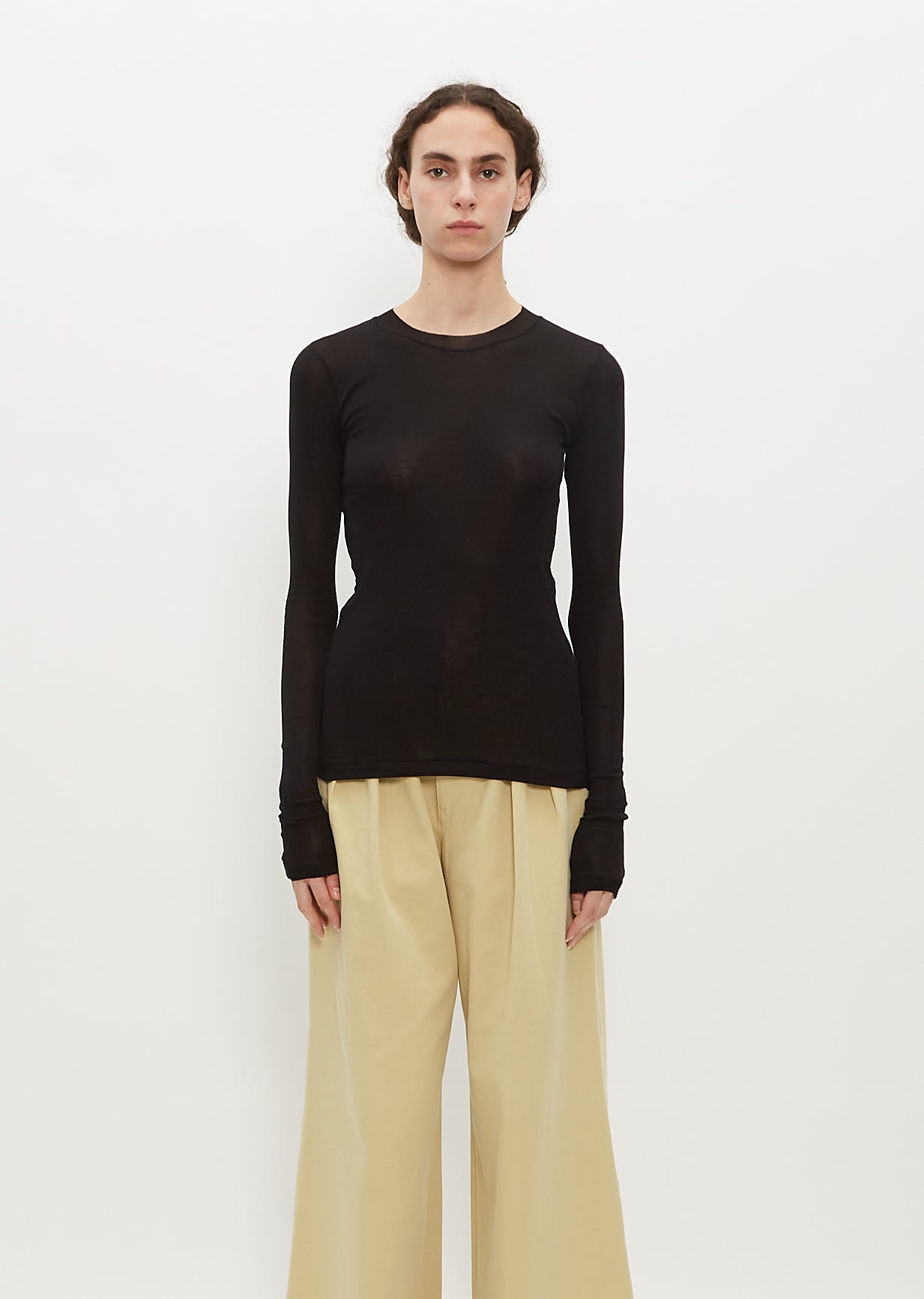 High Gauge Sheer Rib Long Sleeve Tee — Black – La Garçonne