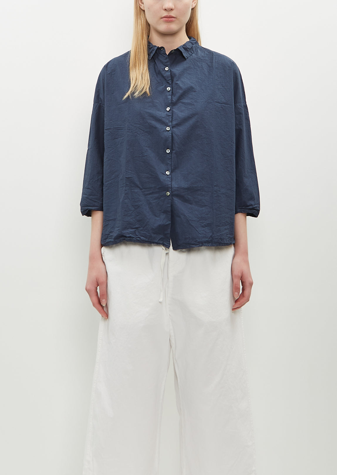 Short Collar Shirt TC — Navy – La Garçonne Short Collar Shirt TC — Navy – La Garçonne